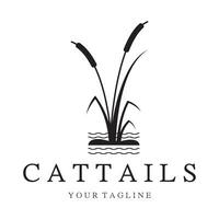 cattails or river reed grass plant logo design, aquatic plants, swamp, wild grass vector