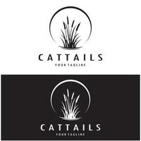 cattails or river reed grass plant logo design, aquatic plants, swamp, wild grass vector