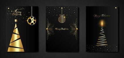 Merry Christmas gold collection, black set template vector