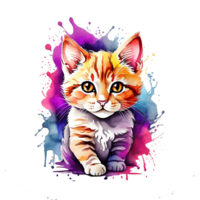 high quality, logo style, Watercolor, powerful colorful cute cat logo facing forward, monochrome background, by ,awesome full color, png