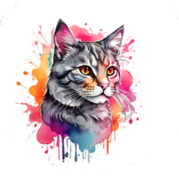 high quality, logo style, Watercolor, powerful colorful cute cat logo facing forward, monochrome background, by ,awesome full color, png