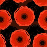 Vector seamless abstract pattern with red poppies on dark background