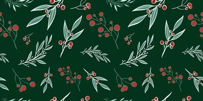 Seamless pattern with hand drawn christmas leaves and branches. Perfect for xmas or new year wallpaper, wrapping paper, web sites, background, social media, blog, presentation and greeting cards. vector