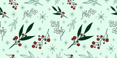 Seamless pattern with hand drawn christmas leaves and branches. Perfect for xmas or new year wallpaper, wrapping paper, web sites, background, social media, blog, presentation and greeting cards. vector