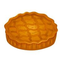 Isolated delicious Thanksgiving pie. Fragrant sweet pastry made from dough with a crispy crust. A confectionery product made from flour with filling and spices. Vector illustration.