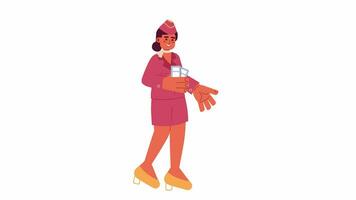 Stewardess Flug Begleiter Karikatur Animation. Fluggesellschaft Luft Hostess indisch 4k Video Bewegung Grafik. weiblich Kabine Begleiter mit Einsteigen geht vorbei 2d Farbe animiert Charakter isoliert auf Weiß Hintergrund