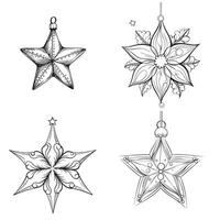 Concept of hanging Christmas stars with hand drawn ornaments. Vector