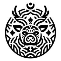 Vector black and white circular pig