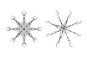 Set of 2 different carved snowflakes. Wintertime isolated design elements for many various uses vector