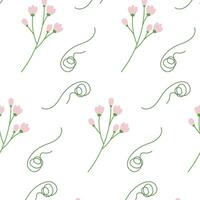 Abstract seamless pattern with flowering twigs and curly decorative elements in trendy soft shades vector