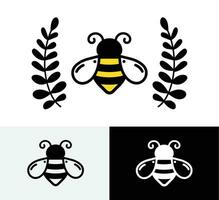 Honey Bee and Laurel, Cute Modern Bee Cartoon, Bumble Bee Logo Design vector