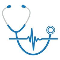 Illustration of a blue stethoscope with a pulse vector