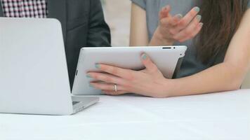 Close-up of hands of young attractive business man and woman video