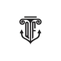 QF pillar and anchor ocean initial logo concept vector