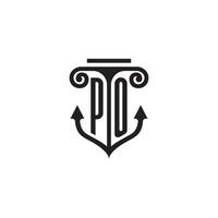 PO pillar and anchor ocean initial logo concept vector