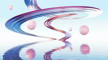 Abstract spiral curves and water surface video, 3d rendering. video