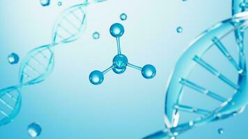 DNA and molecular structure in the blue background, 3d rendering. video