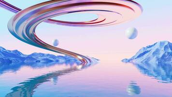 Abstract spiral curves and water surface video, 3d rendering. video