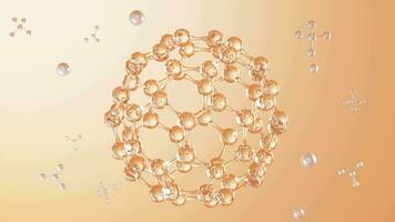 Spherical molecular structure in the gold background, 3d rendering. video