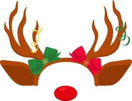 Santa hats, reindeer antlers. New Year cliparts. Props for Christmas photo booth. Vector illustration.