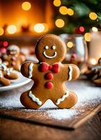 foto de el Navidad pan de galimatías hombre galletas ai generado