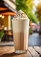 Photo of the milkshake in the street cafe ai generated