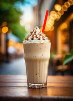 Photo of the milkshake in the street cafe ai generated