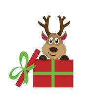 linda reno personaje en un regalo caja, Navidad, editable vector
