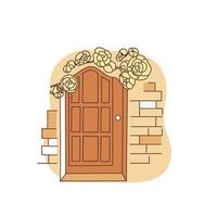 Door with romantic roses. Vector illustration.