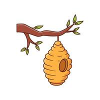 Beehive hanging on branch flat illustration vector