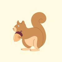 Squirrel hold acorn flat illustration vector
