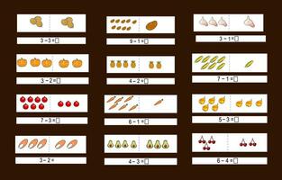 Activity sheet template for mathematics, subtraction to 10, additional education vector