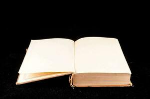 an open book on a black background photo