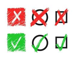 Hand drawn check and cross sign elements vector