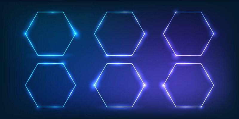 Set of six neon frames with shining effects