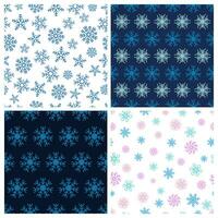 Seamless background with snowflakes. Set of four Christmas and New Year backdrops. Christmas decoration elements. Vector illustration.