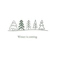 Christmas doodles. Hand-drawn evergreen icons. Season greeting card in Scandinavian style. Winter is coming banner vector