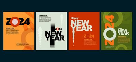 2024 colorful set of Happy New Year posters set vector