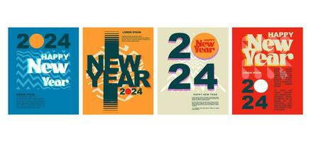 2024 colorful set of Happy New Year posters set vector