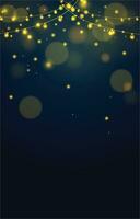 the blue background is decorated with small lights and gold sparkles and bokeh vector