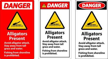 Alligator Warning Sign, Danger - Alligators Present, Avoid Alligator Attack, Stay Away, Fishing From Shoreline is Prohibited vector