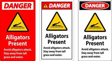 Alligator Warning Sign, Danger - Alligators Present Avoid Attack, Stay Away From Tall Grass And Water vector