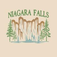 Niagara Falls vector design template,  Hand drawn style falls design, Niagara Falls with Pine tree, waterfall design hand drawn style vector.