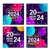 four sets of 2024 new year social media post template designs with abstract style purple color background. vector