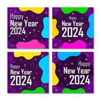 four sets of 2024 new year social media post template designs with abstract style purple color background. vector