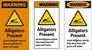 Alligator Warning Sign, Danger - Alligators Present Avoid Attack, Stay Away From Tall Grass And Water vector