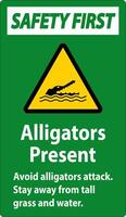 Alligator Warning Sign, Danger - Alligators Present Avoid Attack, Stay Away From Tall Grass And Water vector