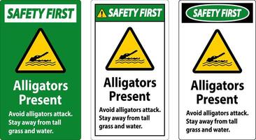 Alligator Warning Sign, Danger - Alligators Present Avoid Attack, Stay Away From Tall Grass And Water vector