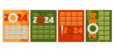 Monthly calendar set template for 2024 year with minimalist style vector