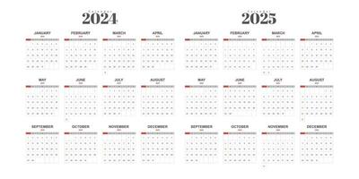 calendar 2024 and 2025 template vector